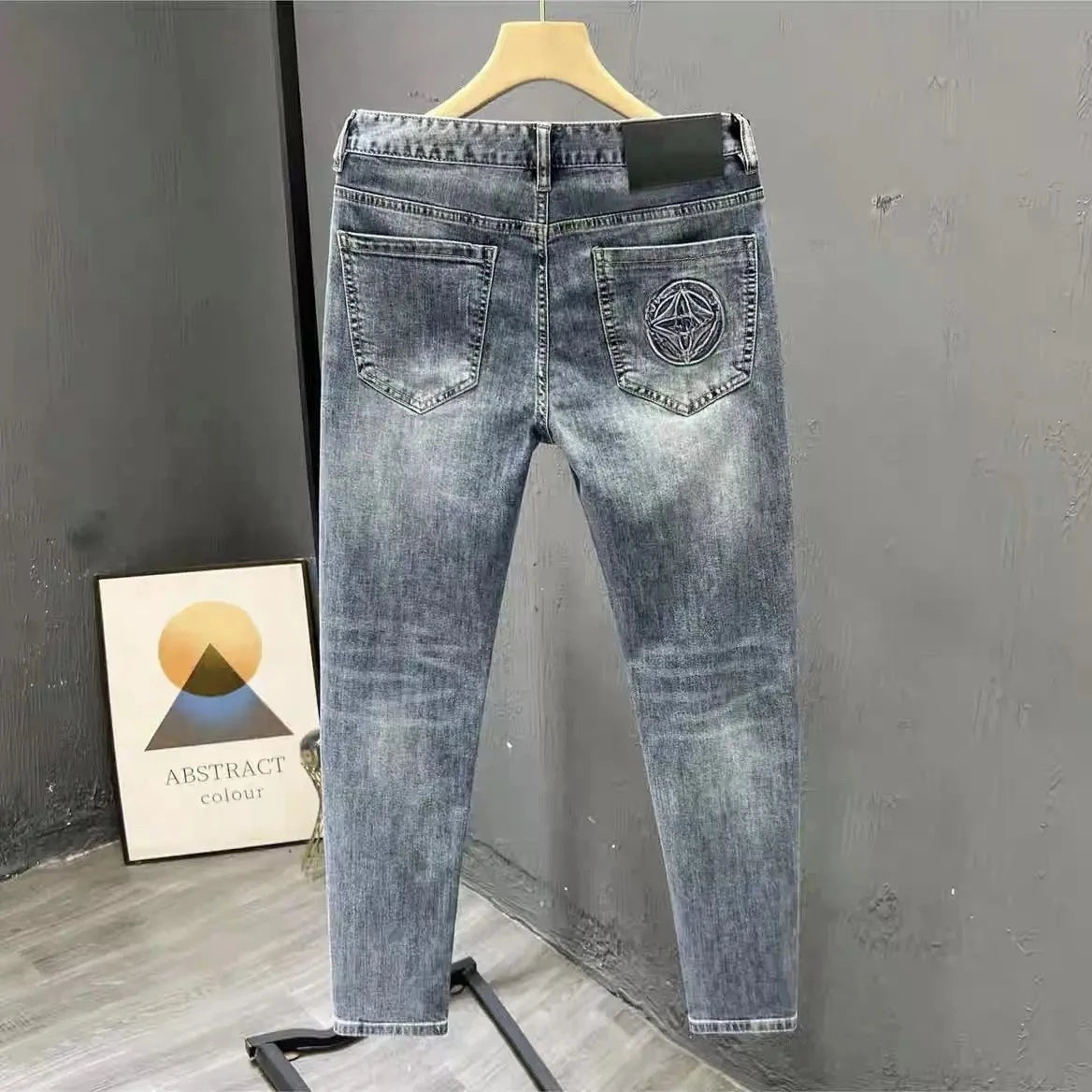Embroidered Monogram Detail Slim Denim Trousers