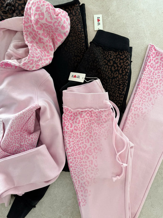 Leopard Print Graffiti Slim Zipper Hoodie Set