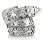 Glamorous Rhinestone Skull Rivet Belt