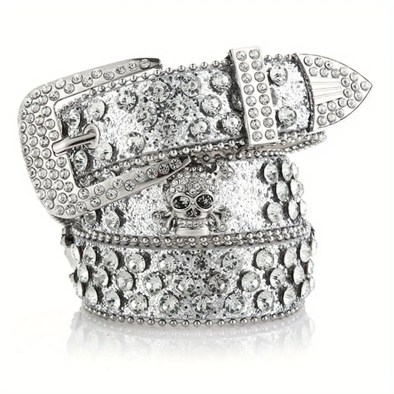 Glamorous Rhinestone Skull Rivet Belt