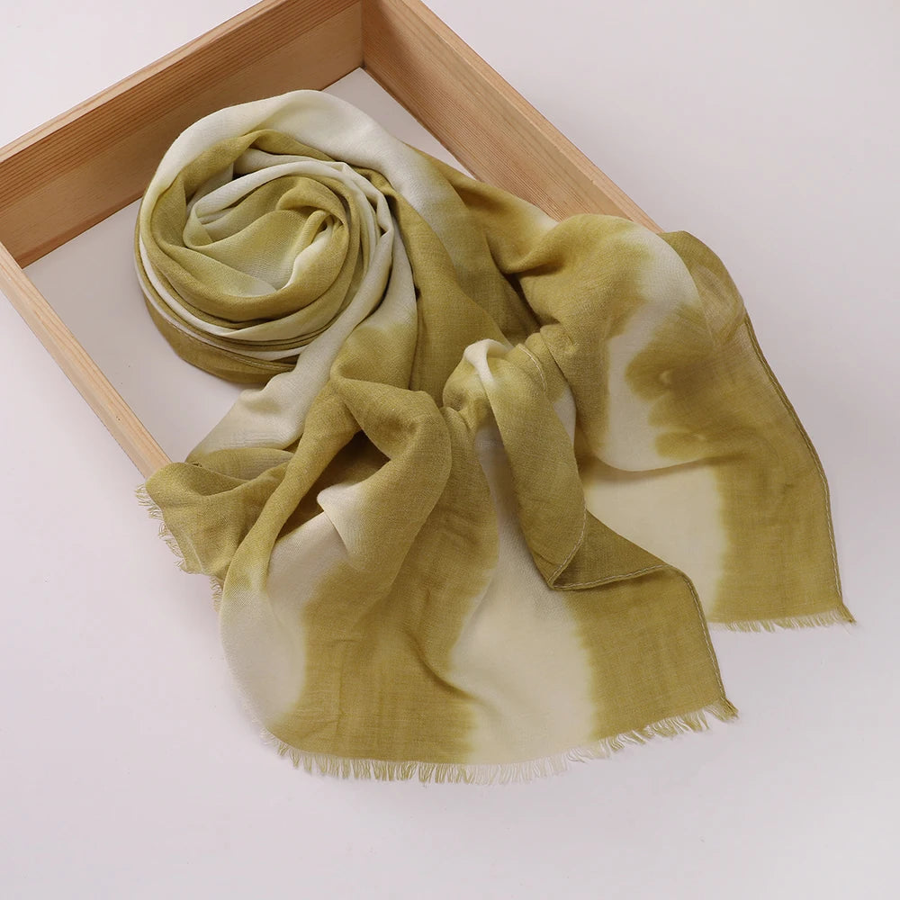 New Premium Tie-Dye Hijab Gradient Cotton Scarf Viscose Modal Hijab Headscarf Soft Breathable Hijab for Muslim Women