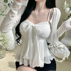 Sweetheart Bow Peplum Camisole & Bolero Cardigan Set
