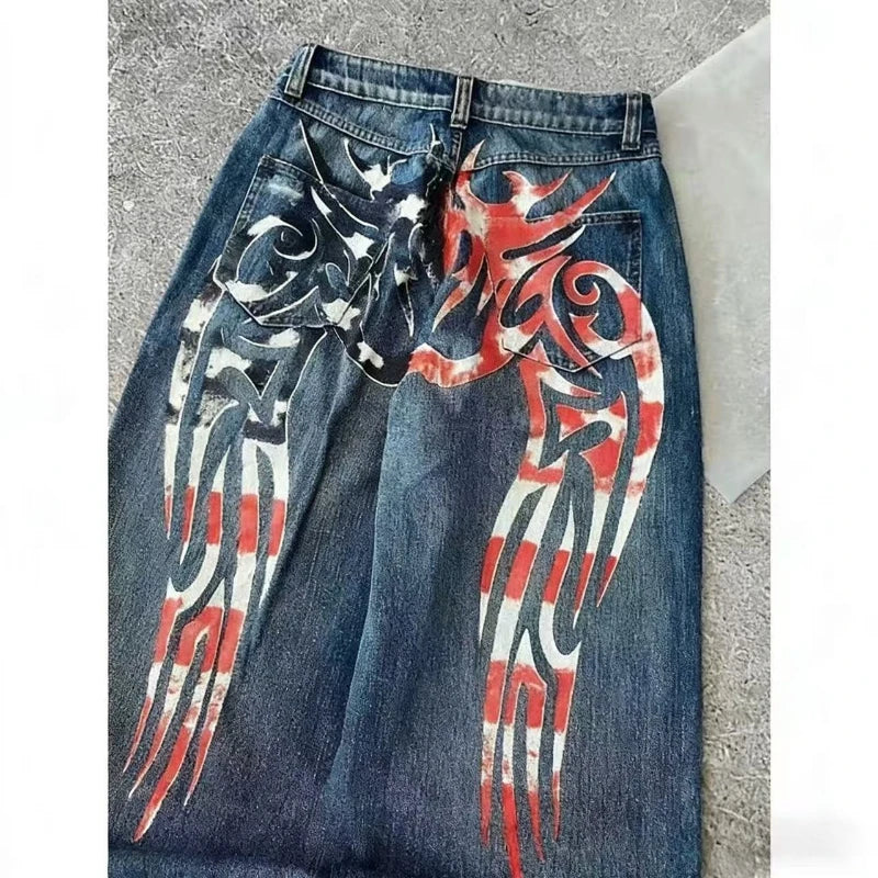 Tribal Print Baggy Jeans