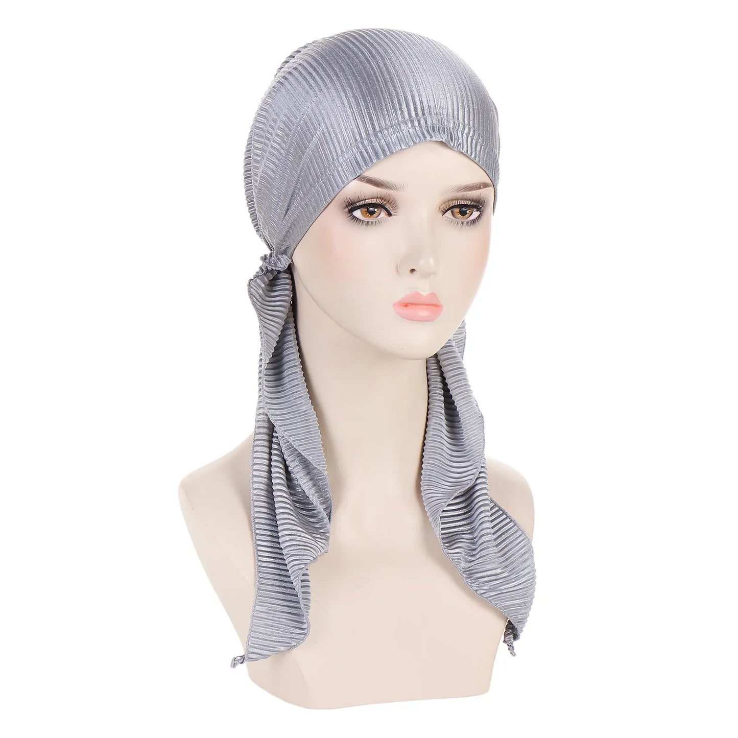 Shiny Glitter Elastic Solid Color Pre-Tied Hijabs Wrap Head Scarf Muslim Turban Bonnet for Women Inner Hat Turbantes Caps Mujer