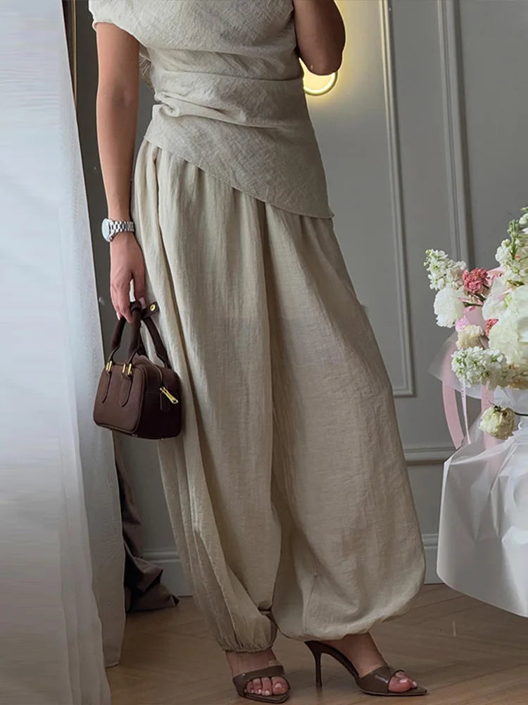 Off-Shoulder Draped Top & Tapered Pant Set