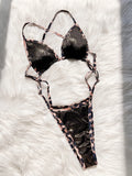 Glitter Black Leopard Backless One Piece