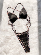 Glitter Black Leopard Backless One Piece