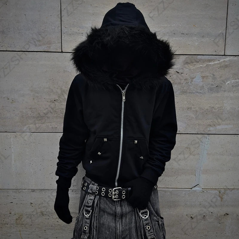 Zip-Up Hoodie with Faux Fur Trim Hood