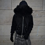Zip-Up Hoodie with Faux Fur Trim Hood