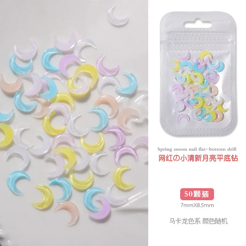 50PCS Aurora Acrylic 3D Nail Art Bow Charm For Nails Decoration Design Kawaii Manicure Accessories Bow-knot DIY Craft Supplies