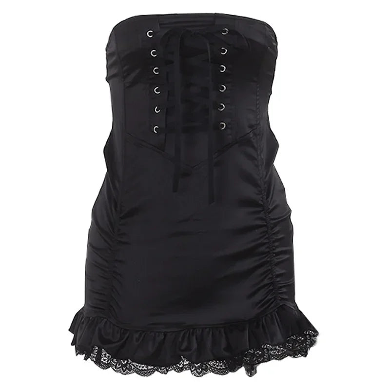 IAMSURE Bandage PU Pleated Skirt