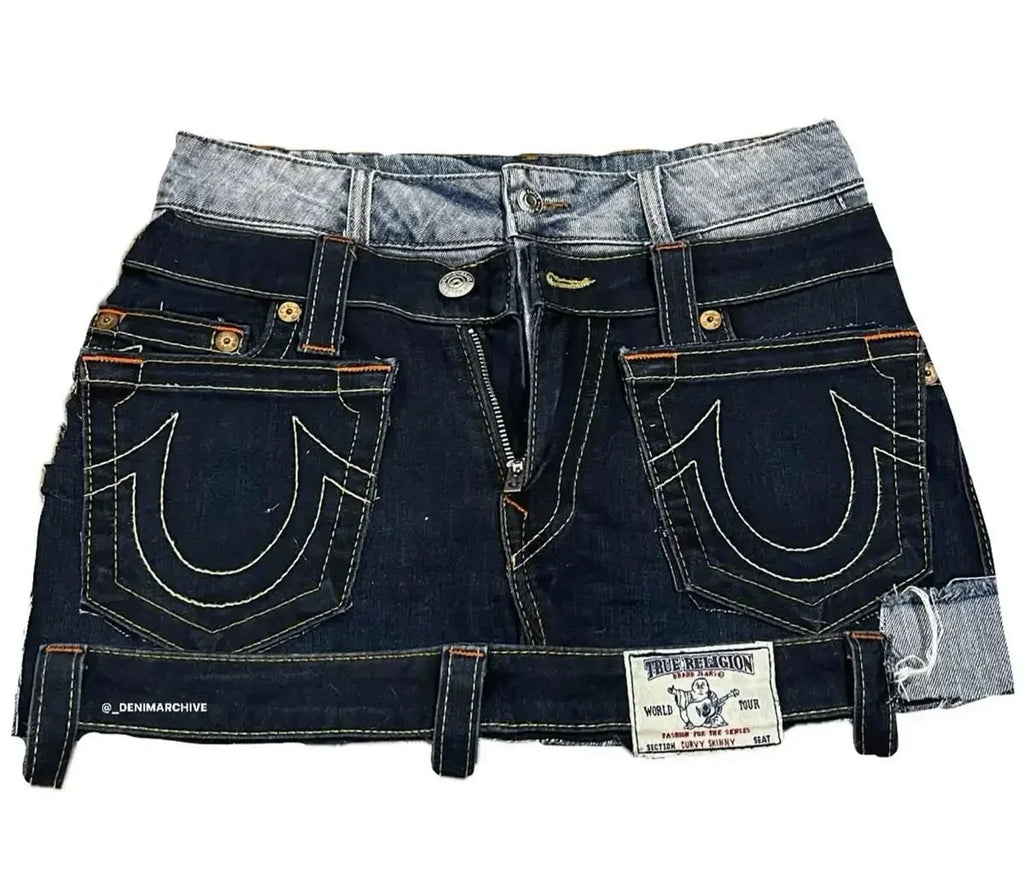 Reconstructed Denim Patchwork Mini Skirt