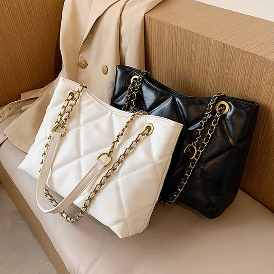 Diamond Plaid Chains Shoulder Bag