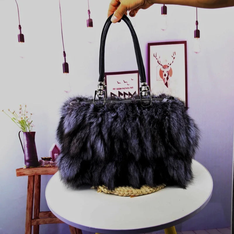 Natural Fox Fur Clutch Bag