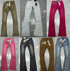 Rhinestone Denim Flared Jeans
