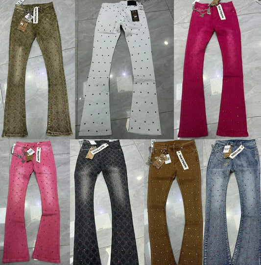 Rhinestone Denim Flared Jeans