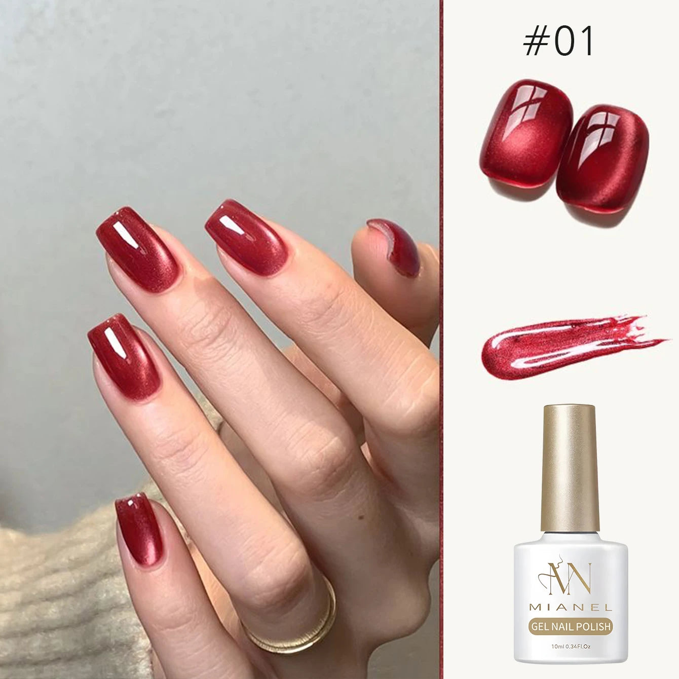 10ML 1-8PCS Red Cat Eye Nail Polish Red Nails 2026 New Cherry Wine Deep Red Glass Bead Magnet Cat Eye Spear Crystal Gel