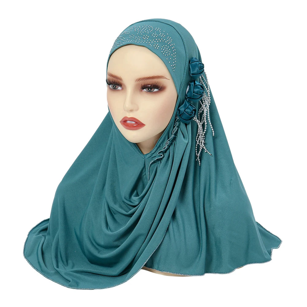 Newest Women's Hijabs with Diamon Floral Fashion Instant Islamic Muslim Turban Headscarf Classic Ladies Scarf Cap Shawls RIMAIRE