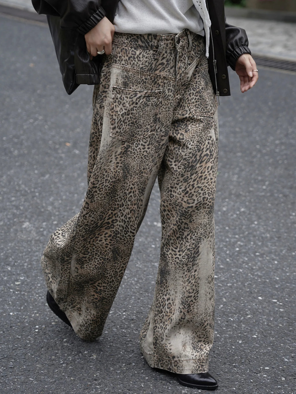 Leopard Print Wide Leg Jeans
