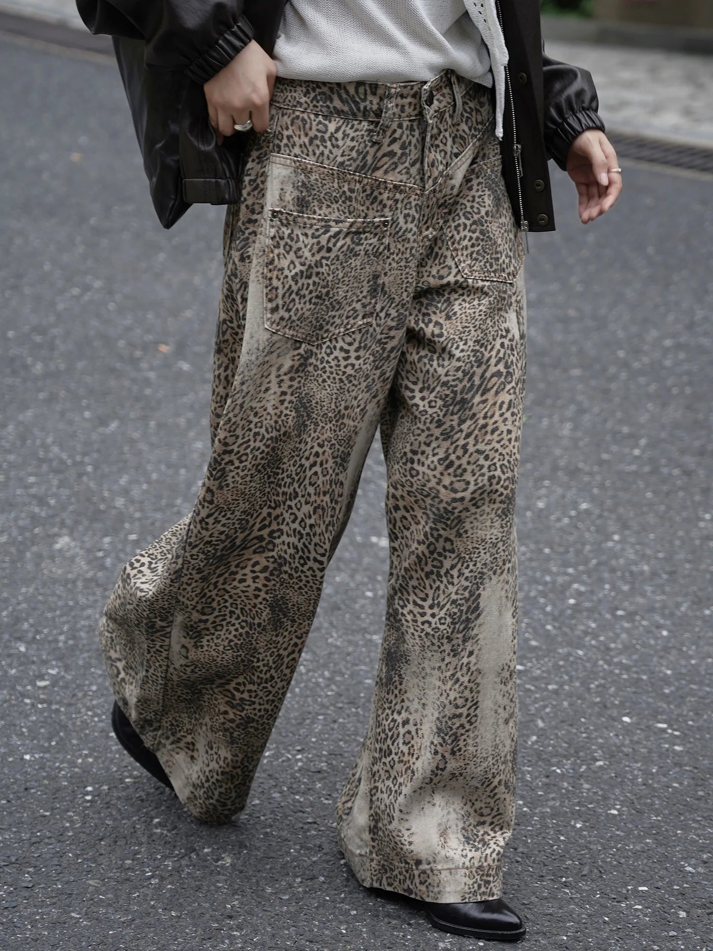Leopard Print Wide Leg Jeans