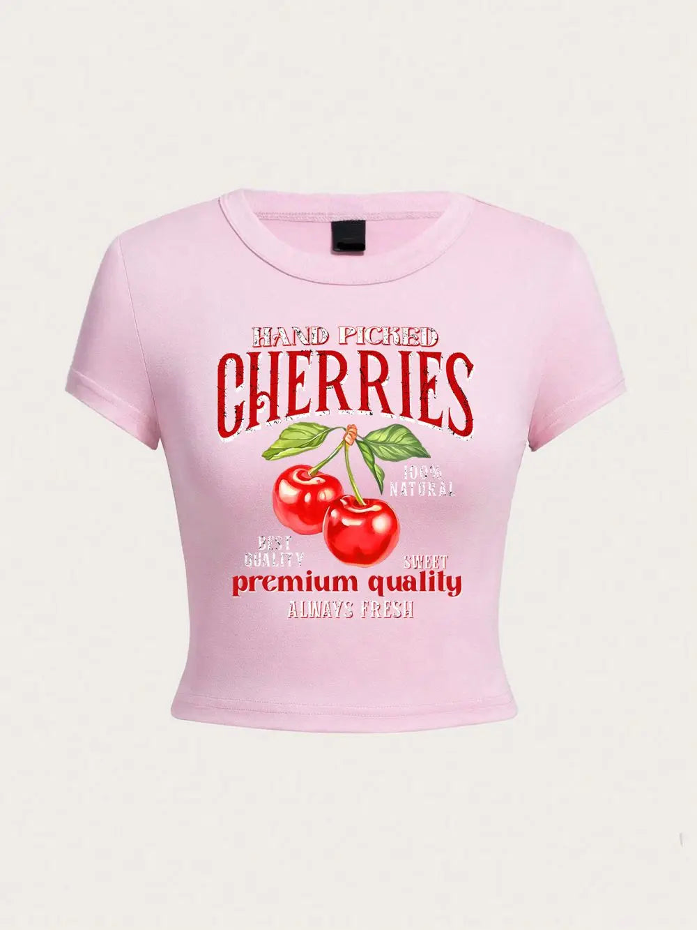 Hand Picked Cherries Prints Short Sleeve Stretch Soft O-Neck Tee