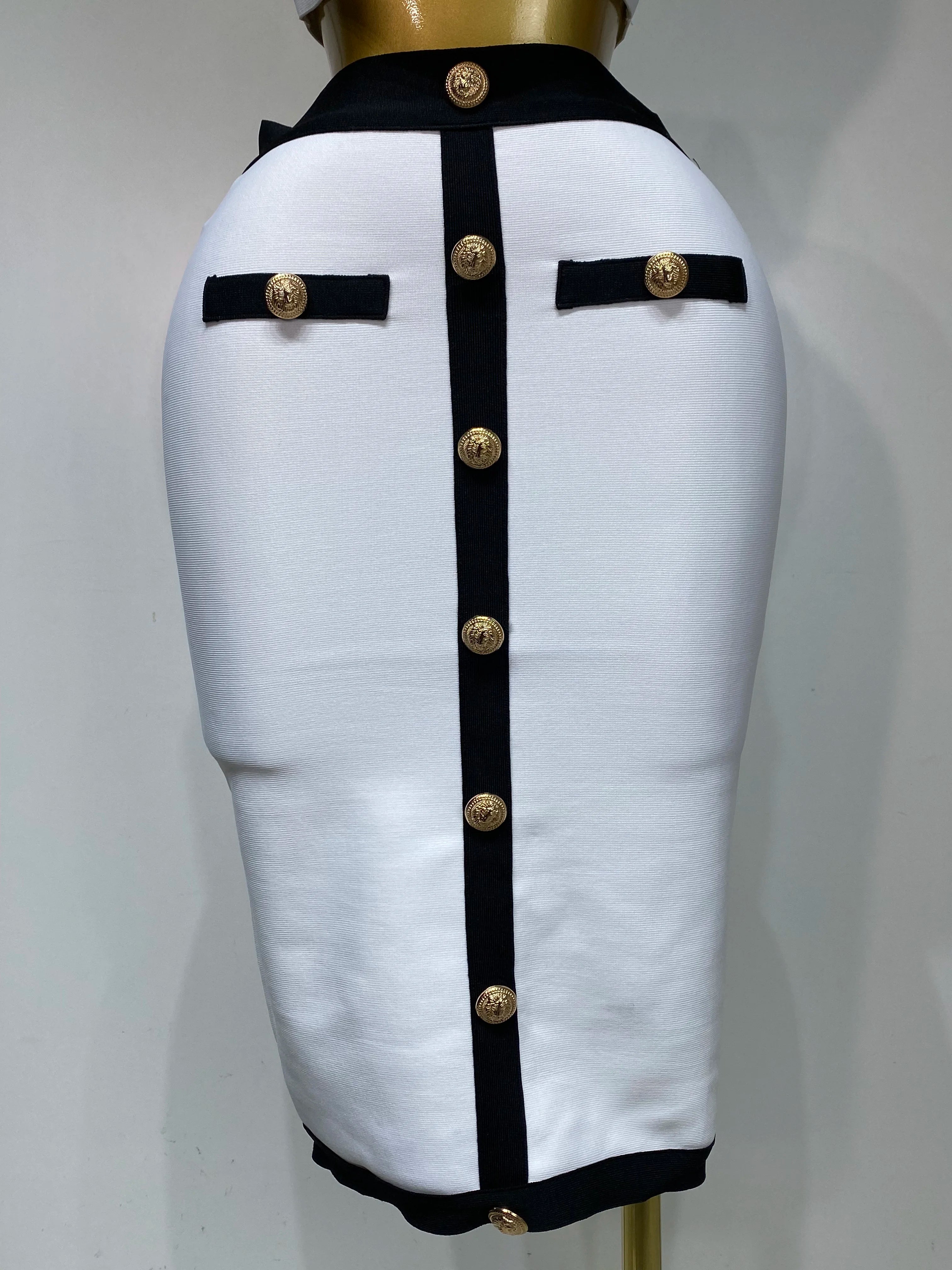 Button Patchwork Bodycon Bandage Two Piece Set