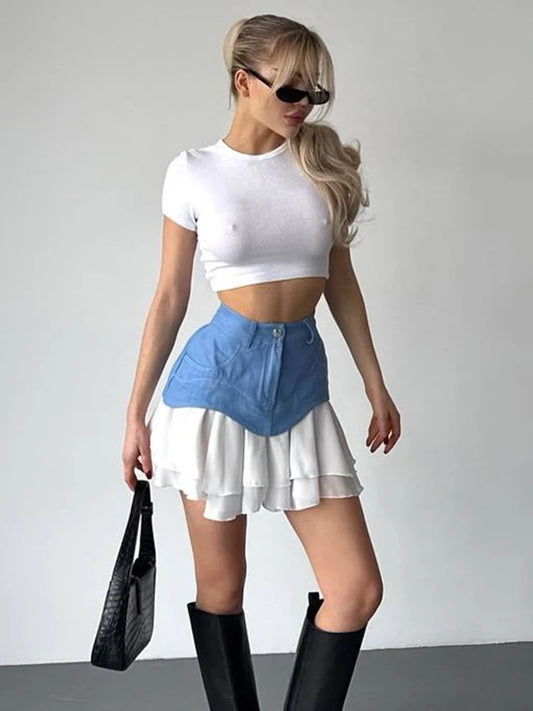 TARUXY Ruffled Splice Denim Skirt