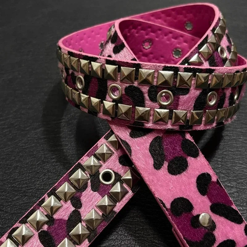 Fashion Gothic Square Rivet Belt Metal Pyramid Belt Men and Women Pink Punk Hardware Jeans Y2K Belts Women's Belt