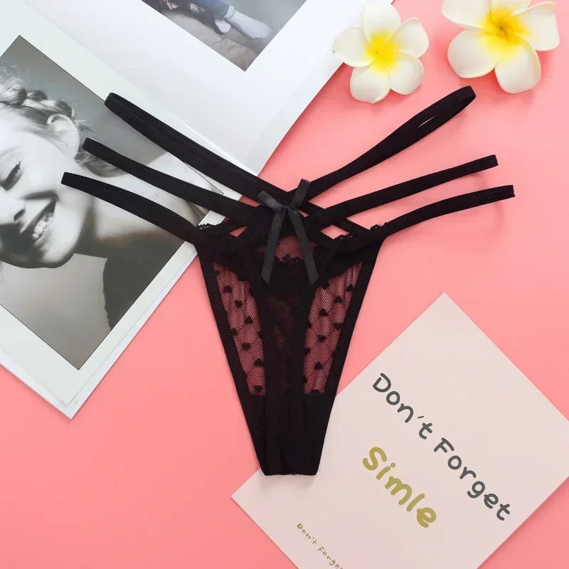Sexy Lace Thong G-Strings Female Women's Panties Seamless Low Waist Underwear Panty Bowknot Briefs Lingerie for Ladies Underpant