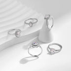 925 Sterling Silver Classic Geometric Round Oval Shape Zirconia Ring