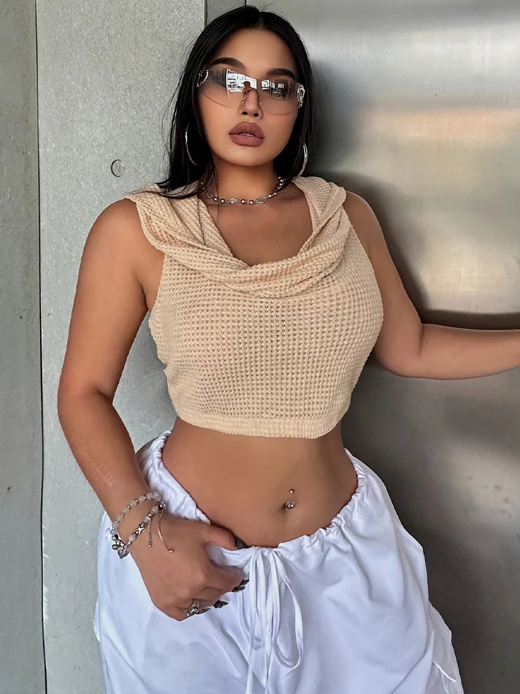 Hooded Sleeveless Knitted Top