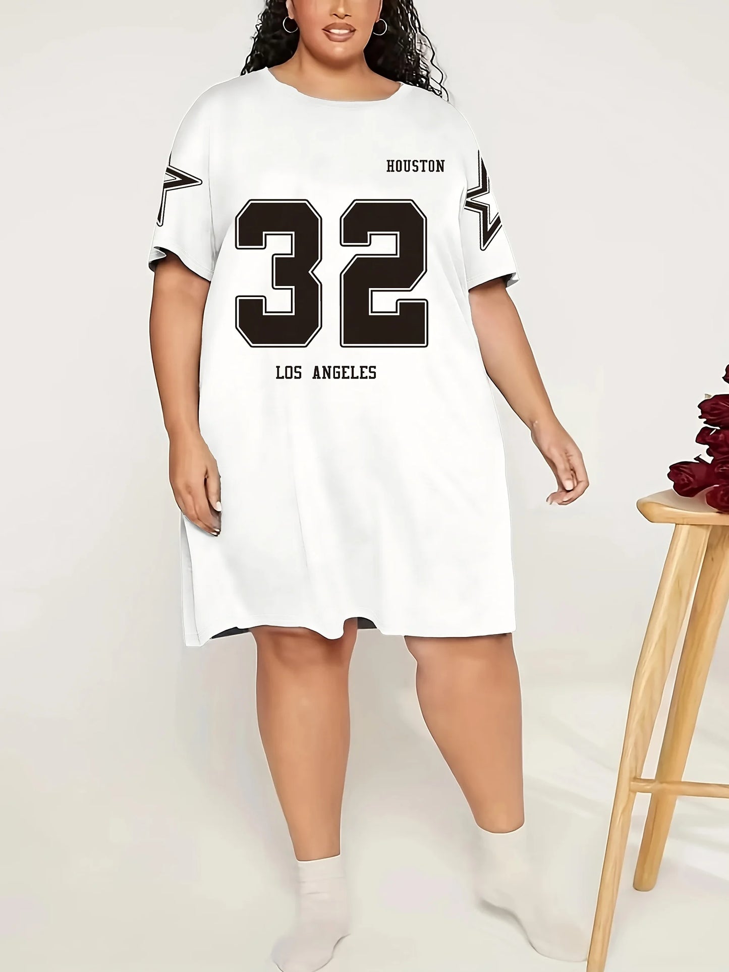 Letters and Numbers Graphic Drop Shoulder Short Sleeve Dress