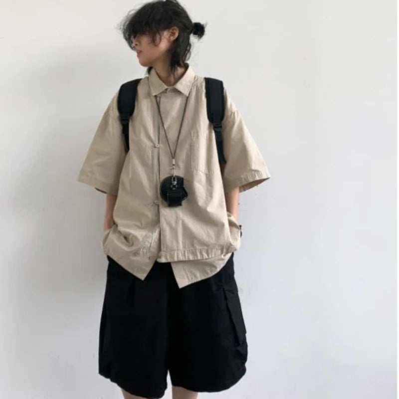 Short Sleeved Shirt + Multiple Pockets Tooling Shorts Set