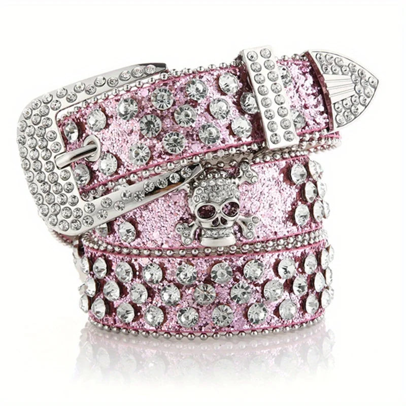 Glamorous Rhinestone Skull Rivet Belt