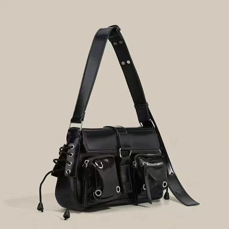 Faux Leather Multi-Pocket Baguette Handbag