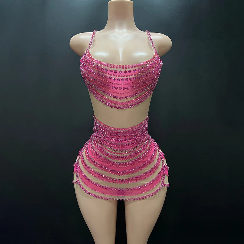 Mesh Rhinestones Dress