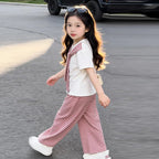 Short-sleeved Stripes Shawl + Wide-leg Pants Set