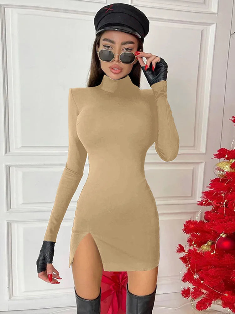 Long Sleeve Bodycon Solid Mini Dress