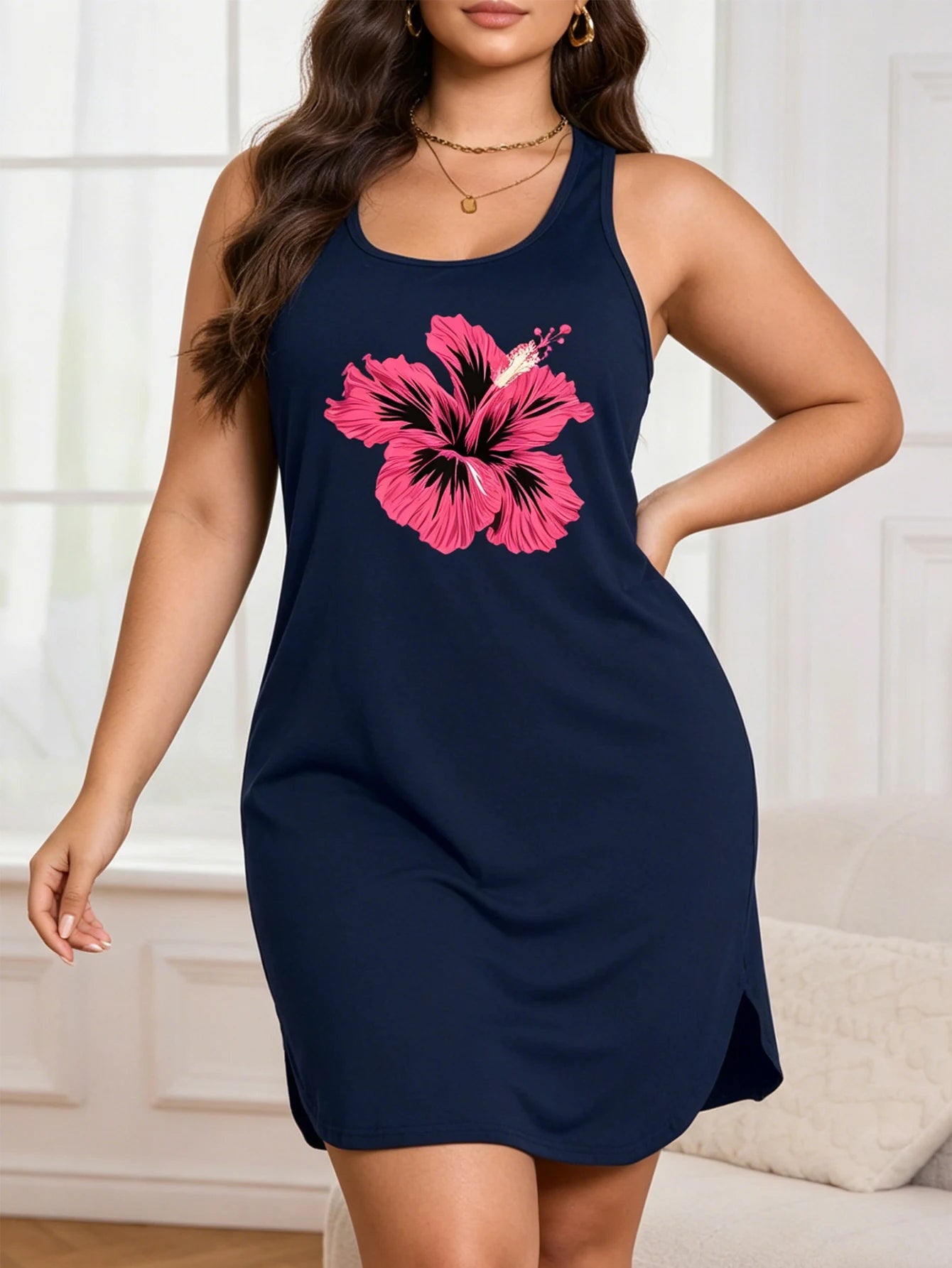 Floral-Print V-Necked Blouse Dress
