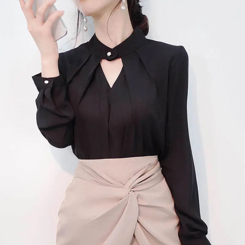 Mock-Neck Blouse with Keyhole Detail