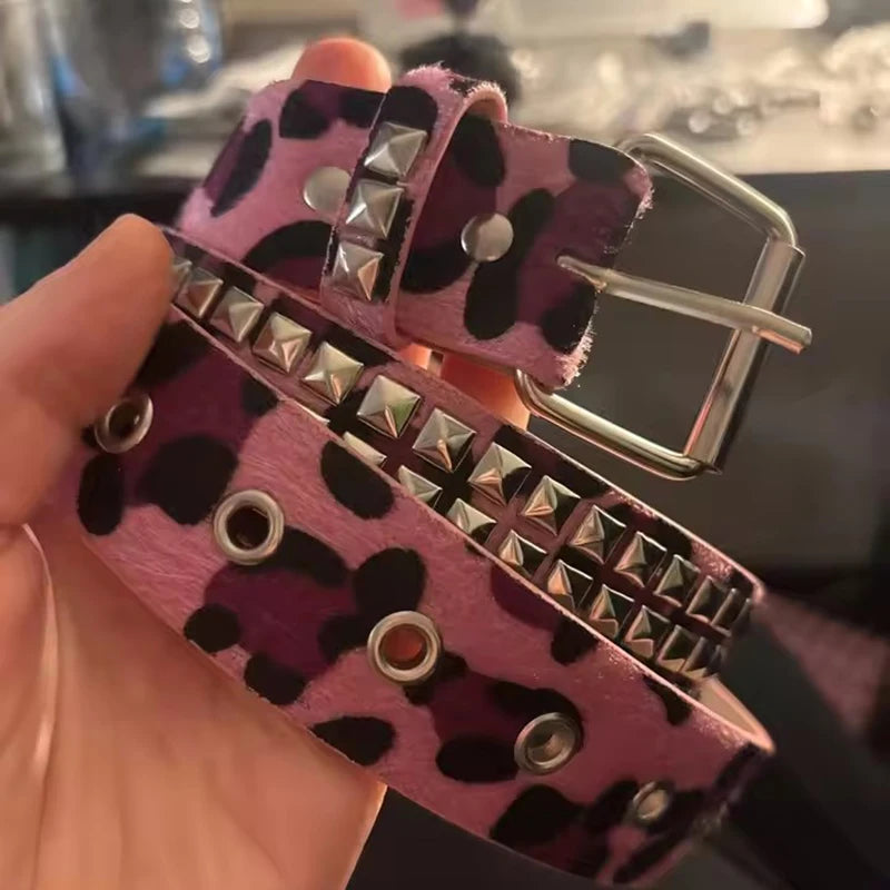 Fashion Gothic Square Rivet Belt Metal Pyramid Belt Men and Women Pink Punk Hardware Jeans Y2K Belts Women's Belt