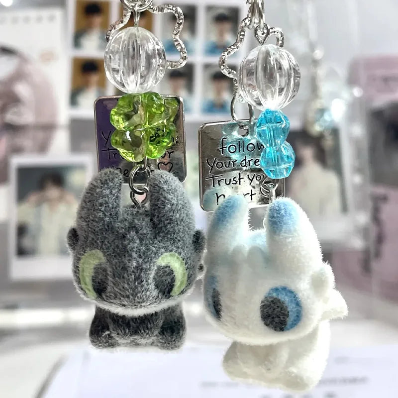 Cute Potdemiel Toothless And Light Fury Flocked Plush Cartoon Bag Pendant Keychain Decoration Doll Trendy Toys Surprise Gifts