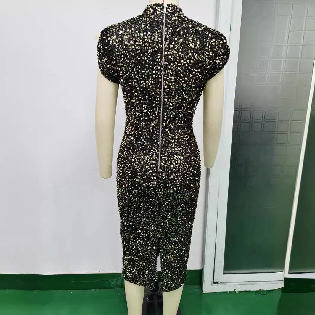 Sleeveless Shiny Sequins Luxury Evening Dress