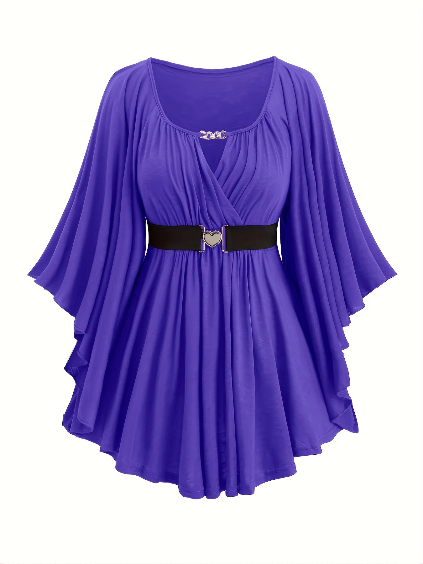Draped Surplice Tunic Top with Heart Buckle Belt & Butterfly Sleeves