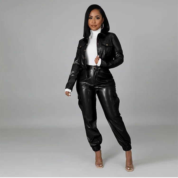 Short Leather Jacket Set
