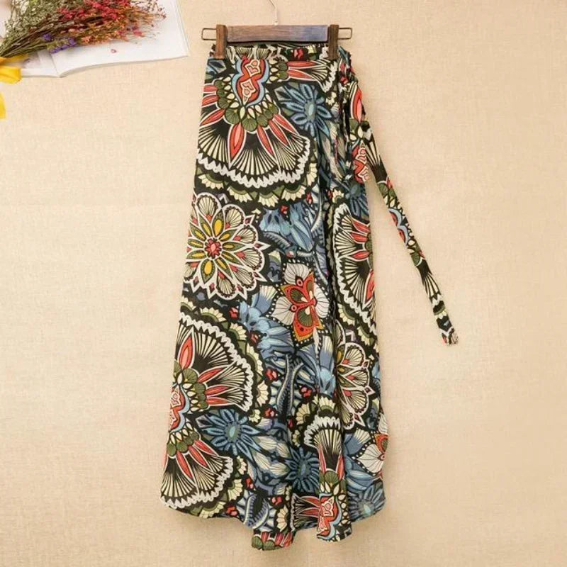High Waisted Lace-Up Wrap Midi Skirt