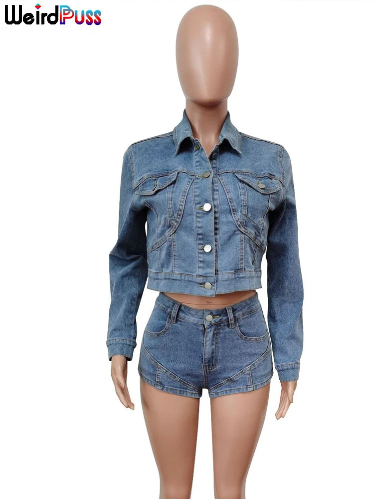 Weird Puss Denim 2 Piece Set