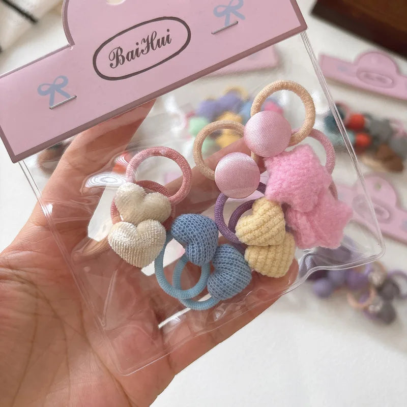 10PCS Korean Fashion Baby Girls Hair Ties Lovely Stars/Heart Girls Elastic Hair Bands Hair Accessories Baby Thumb Headwears Rope