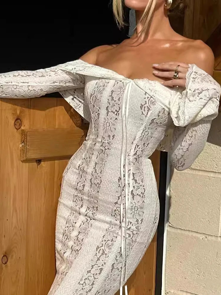 Floral Lace Off-shoulder Maxi Dress