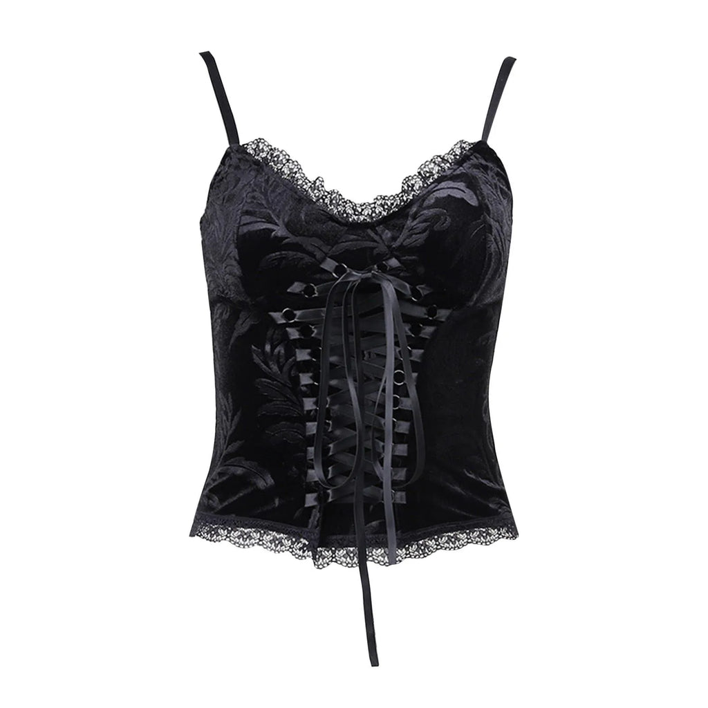 Velvet Lace-Up Corset Top